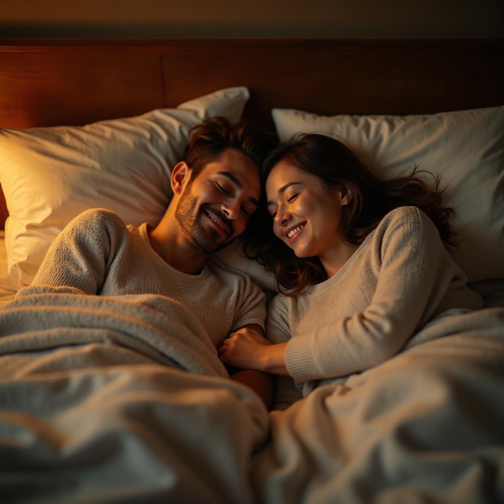 Happy couple sleeping comfortably together